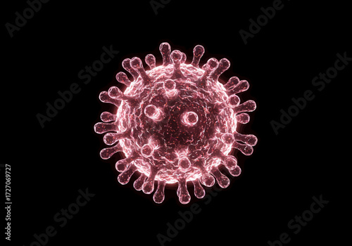 Detailed 3D Rendering of a Pink Coronavirus Particle.