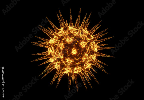 Fiery Spiked Sphere: Abstract Rendering of a Virus-like Structure.