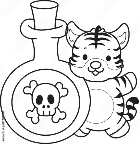 Coloring book of cute tiger character vector clip art for children.  