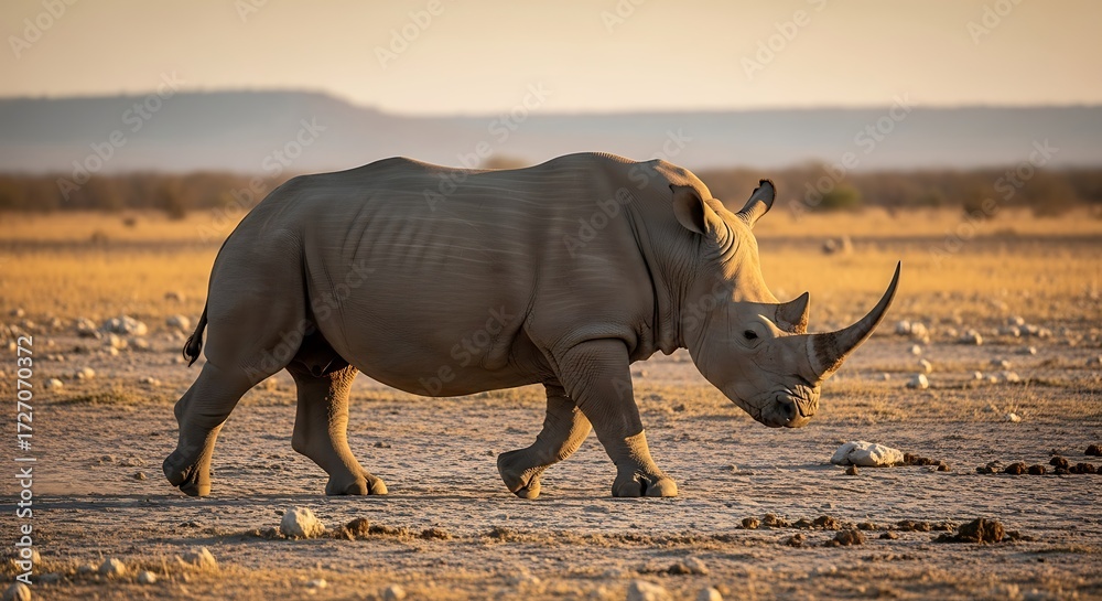 Fototapeta premium Rhino Walking in Savannah. (1)