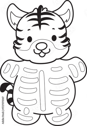 Coloring book of cute tiger character vector clip art for children.  