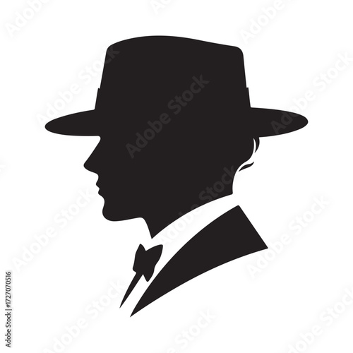 Gentleman Silhouette in Suit and Hat Vector Illustration