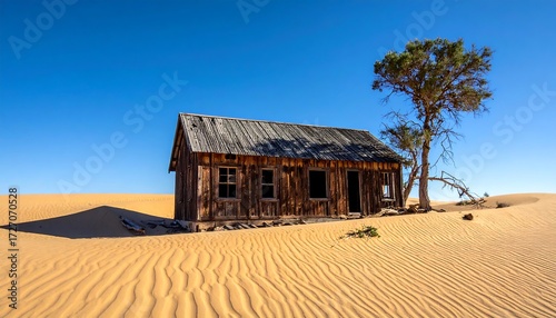 Fototapeta Naklejka Na Ścianę i Meble -  Abandoned cabin in desert dunes
