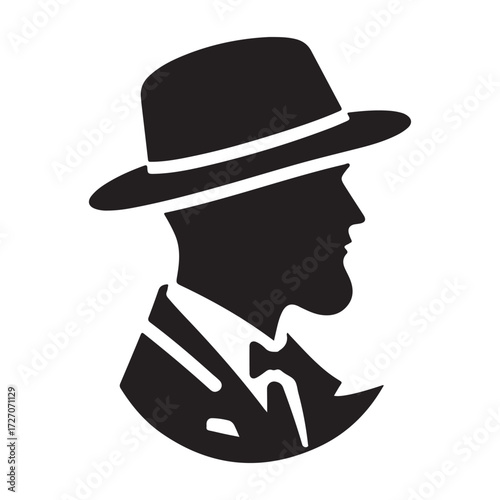 Gentleman Silhouette in Suit and Hat Vector Illustration