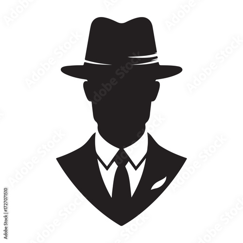 Gentleman Silhouette in Suit and Hat Vector Illustration