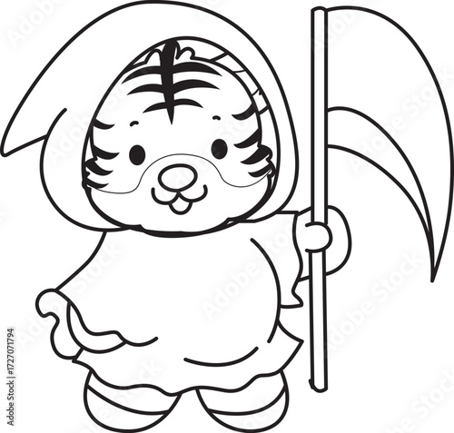 Coloring book of cute tiger character vector clip art for children.  