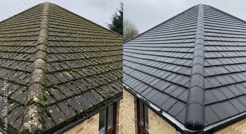 Roof Cleaning Comparison Before After - A side-by-side comparison showcasing a roof before and after cleaning.
