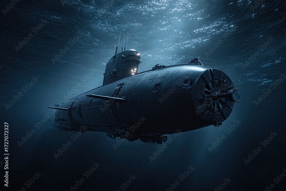 Naklejka premium Submersible vessel under dark ocean waters