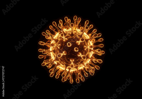 Detailed Golden Coronavirus Rendering on Black Background.
