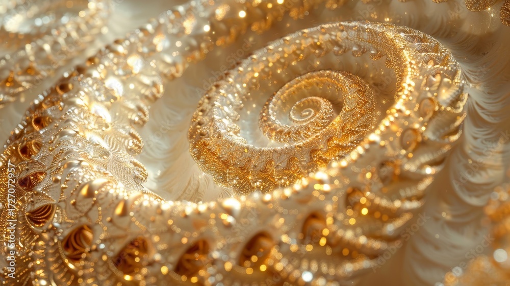 Fototapeta premium Luminous fractal spiral fireworks with golden and silver particles in a cosmic festive backdrop