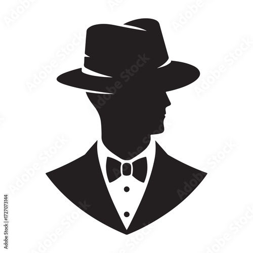 Gentleman Silhouette in Suit and Hat Vector Illustration