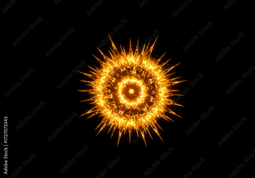 Fototapeta premium Fiery Abstract Burst with Sharp Spikes on Black Background.