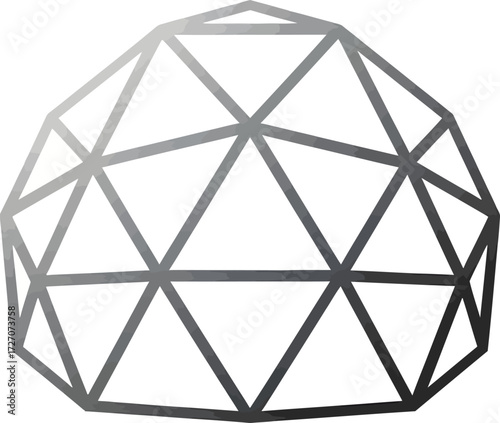 A gray wireframe geodesic dome structure with a metallic gradient, isolated on a white background.