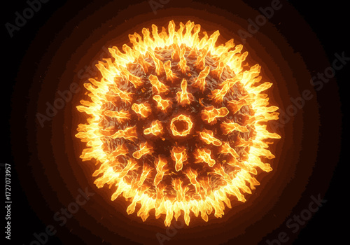 Detailed Render of a Virus Particle with Prominent Spikes and Corona.