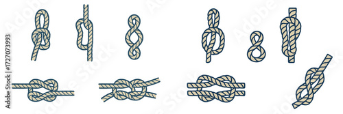 Different types of knots illustrated with simple designs showing how to tie each one clearly and effectively