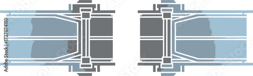A technical drawing of two structural steel beam connections, joined with splice plates and high-strength bolts, isolated on a white background.