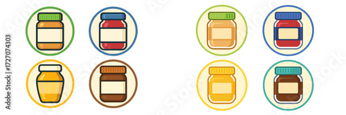 Colorful jars of various spreads displayed in a clean and simple arrangement for easy identification and choice