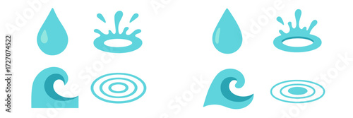 Splashing water droplets and waves create dynamic patterns in blue hues at a beach setting