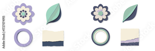 Colorful paper craft elements arranged for crafting activities in a creative workspace