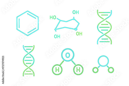 Chemical structures and genetic components are displayed in bright colors for educational purposes