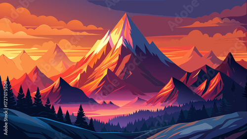 very beautiful Sunrise in the Tatra Mountains, an aerial view of high mountains with sharp peaks, featuring red and orange colors