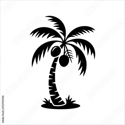 Minimalist coconut tree silhouette illustration, abstract tropical palm design, elegant nature art