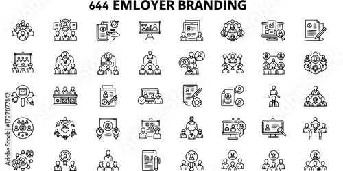 Employer branding editable stroke outline icons set isolated on white background flat vector illustration. Pixel perfect. 64 x 64.