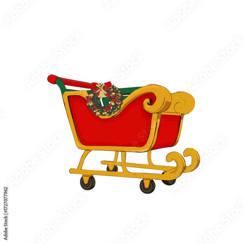 冬の年末のクリスマスのセールやプレゼントやギフトの買い物のカート。Blenderで作ったイメージ3Dイラストです。3D render Blender render