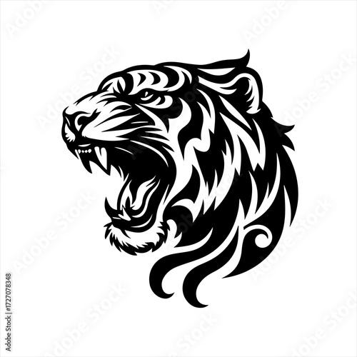Fierce tiger head roaring tribal tattoo design