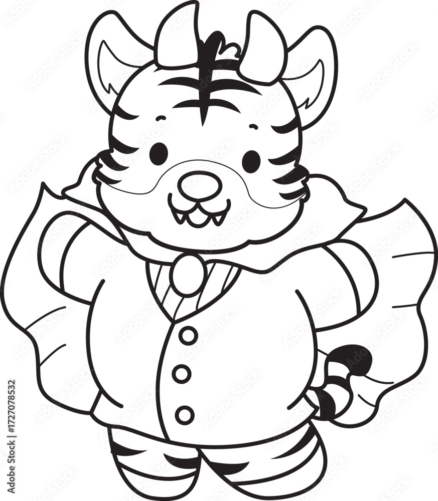 Naklejka premium Coloring book of cute tiger character vector clip art for children. 
