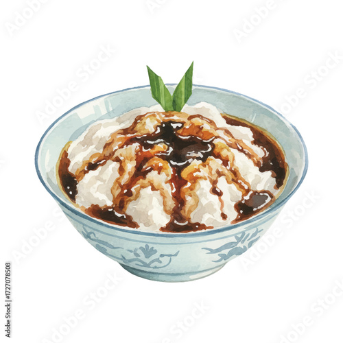 Watercolor Vector Bubur Sumsum Indonesian Rice Porridge Dessert Illustration on White Background