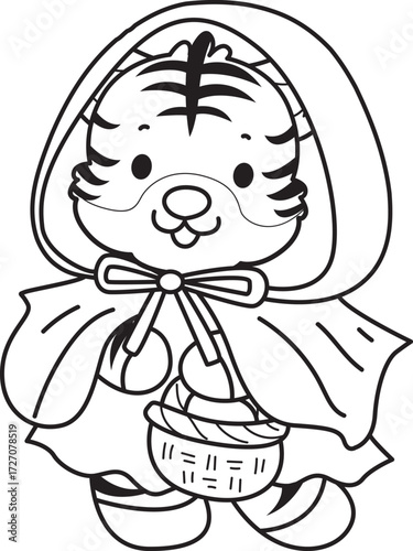 Coloring book of cute tiger character vector clip art for children.  
