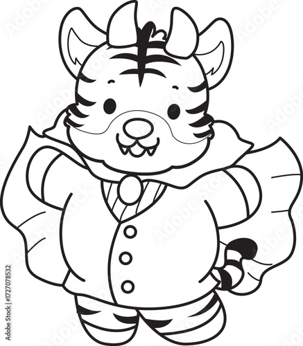 Coloring book of cute tiger character vector clip art for children.  