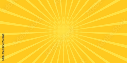 Yellow banner with Sun rays, lines background, light