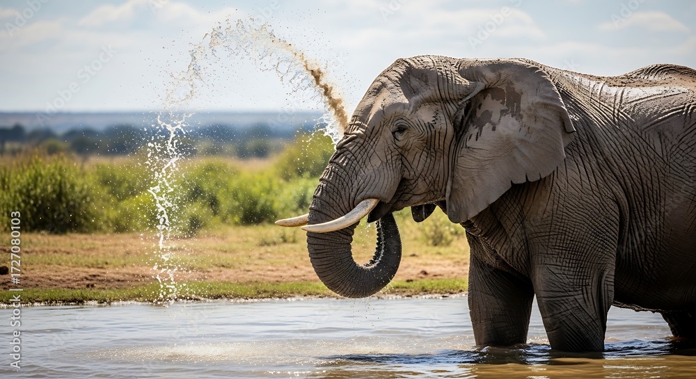 Obraz premium Elephant splashing in water.