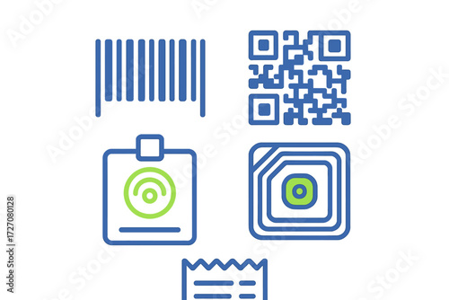 Icons representing various scanning and tracking technologies used in retail and inventory management systems for improving efficiency