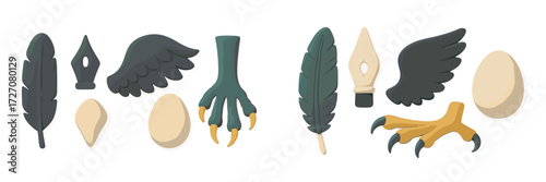 Unique clay crafting shapes of feathers, claws, and an egg designed for creative projects and artistic endeavors