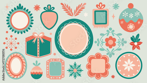 A festive Christmas frame adorned with a ribbon and bows, perfect for holiday-themed photos or greetings..eps