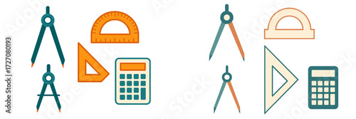 Tools for geometry and mathematics studies displayed with a clear background