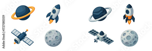 Colorful digital artwork featuring rockets, planets, and satellites in a space theme suitable for educational and creative purposes