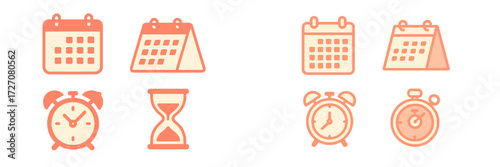 Different types of calendars and clocks showing various time management symbols for organization