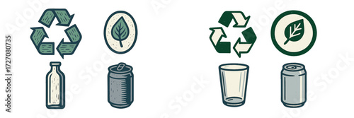 Recycling symbols and materials illustrated for promotion of sustainable waste management practices in communities
