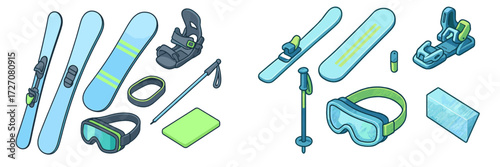 Snowboarding gear laid out with attention to detail and organized for winter sports enthusiasts
