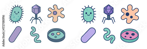 Cartoon illustrations of various bacteria and viruses in a colorful, engaging style perfect for educational materials