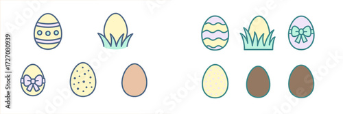 Colorful and playful Easter egg designs arranged neatly on a bright surface for festive decoration ideas