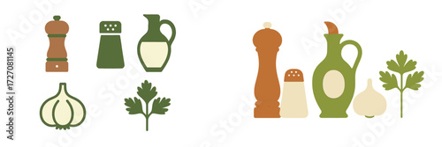 Artistic representation of kitchen ingredients and spices in a minimalistic style