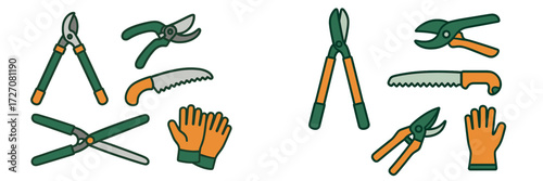 Garden tools and gloves for outdoor planting and maintenance in a backyard setting