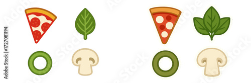 Colorful pizza toppings shown through playful illustrations for creative meal ideas
