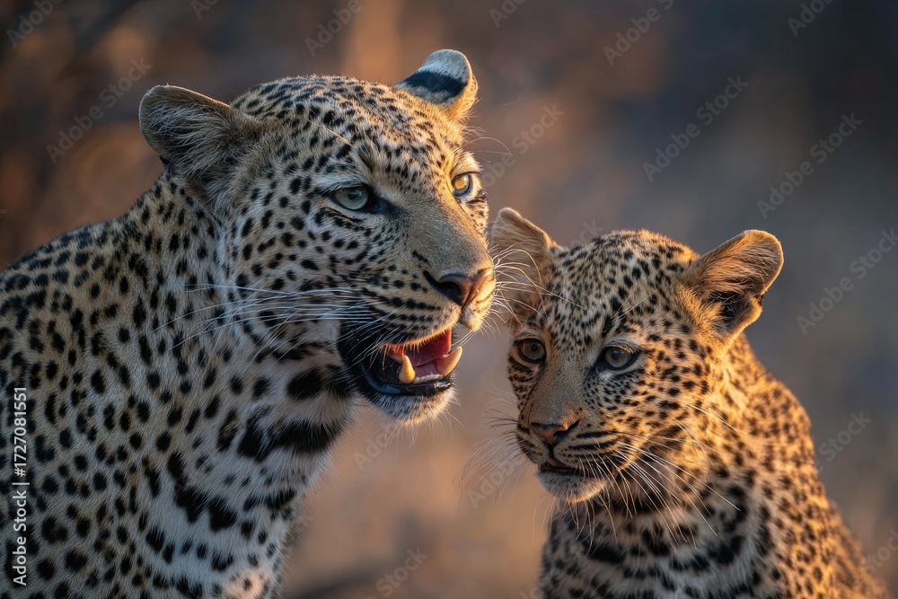 Obraz premium Two leopards, sunrise