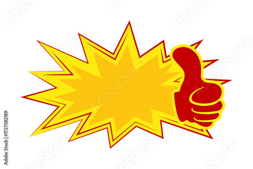 Comic-style explosion with blank center and thumbs-up gesture. Bold colors, perfect for ads, messages, or motivational banners.